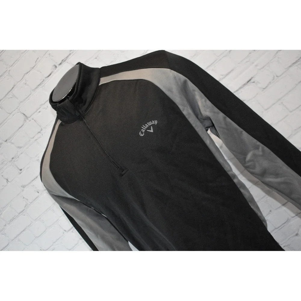 Callaway Pullover Mens XL Black Gray 1/4 Zip Long Sleeve Fleece Lined Golf